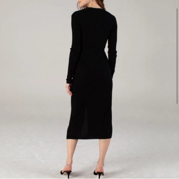 NAADAM Silk Cashmere Long Sleeve Cardigan Dress Black - Picture 3 of 8